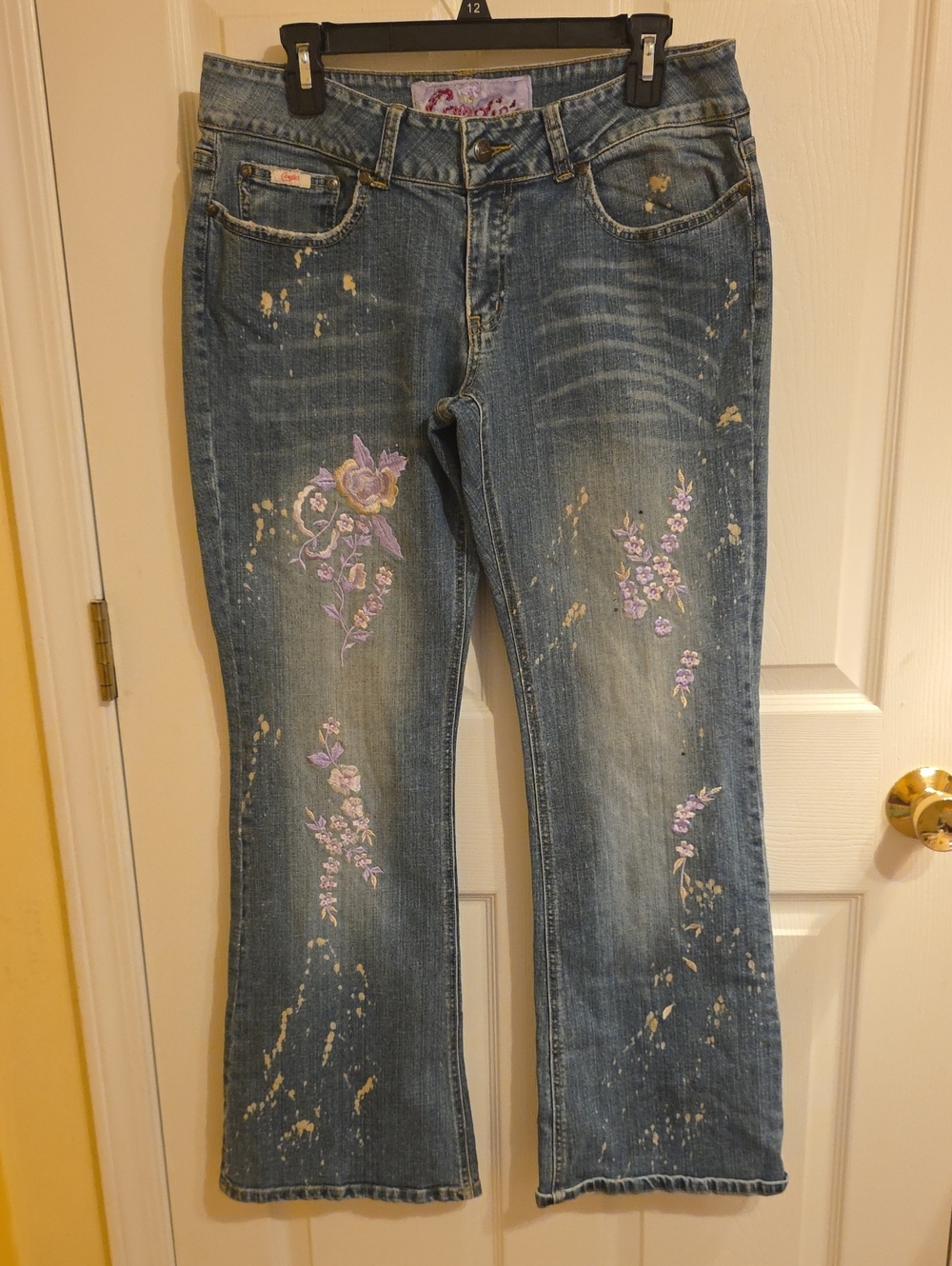 Candie's Blue Flare Jeans with Lavender Floral Embroidery